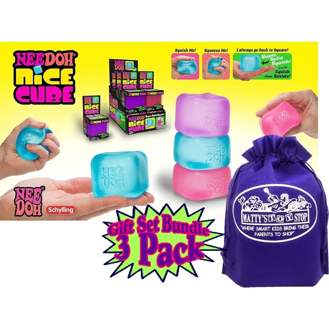 Nice Cube Translucent NeeDoh ?C 3 Pack (Purple/Pink/Blue) - Image 2