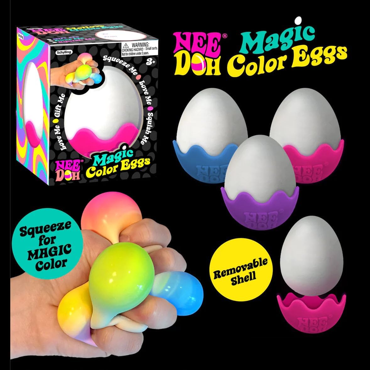 Schylling NeeDoh Magic Color Egg Groovy Glob Trio: Easter Fun - Assorted Colors Gift Set - 3 Pack - Image 2