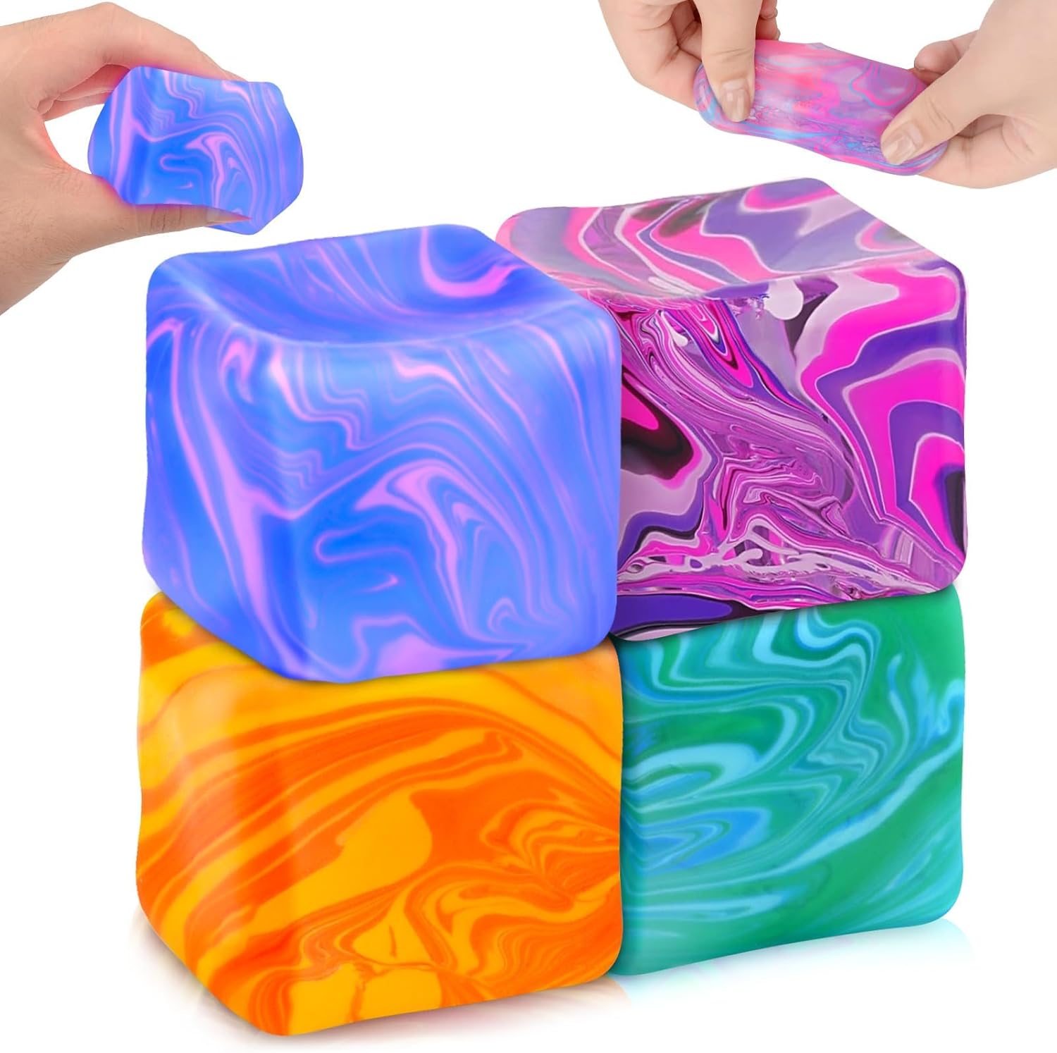 4Pcs Needoh-Nice Squishy Cube. Ice Cube Stress Relief Fidget Toys. Squeeze Doh Cube Squishy Fidget Toys for Kids Adults. Sensory Stress Balls for Autism Anxiety Relief (small)